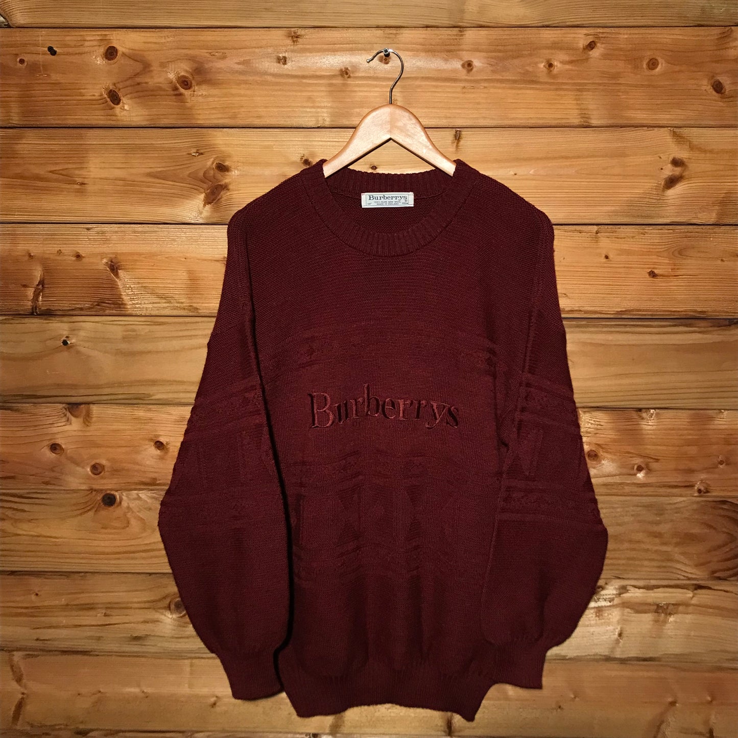 90s Burberry Centre Spellout Tonal Striped knit sweatshirt