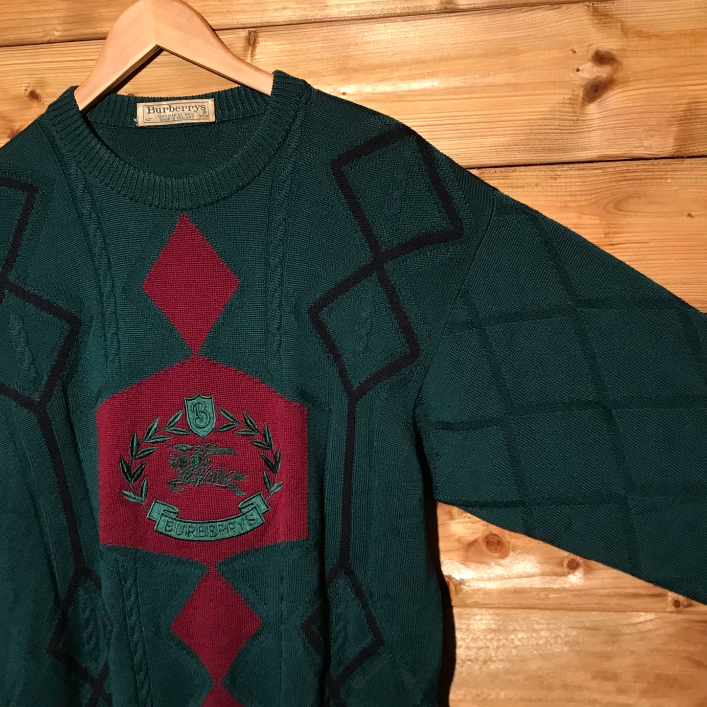 90s Burberry Knight Crest Argyle knit sweatshirt