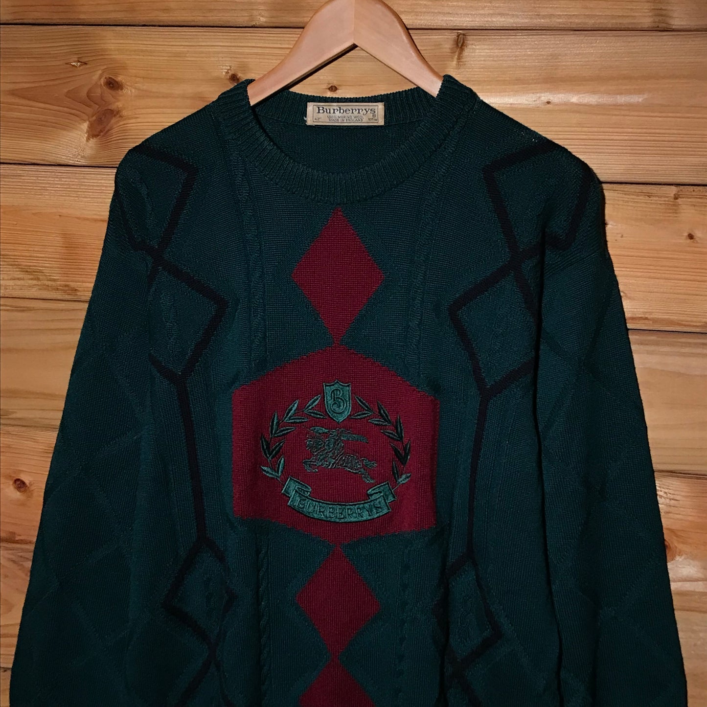 90s Burberry Knight Crest Argyle knit sweatshirt