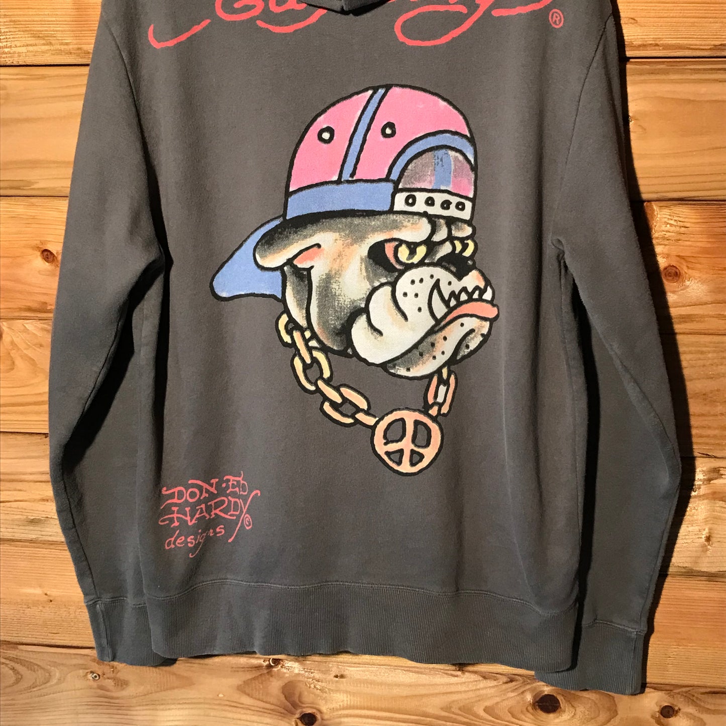 Ed Hardy Bulldog Centre Spellout zip up hoodie