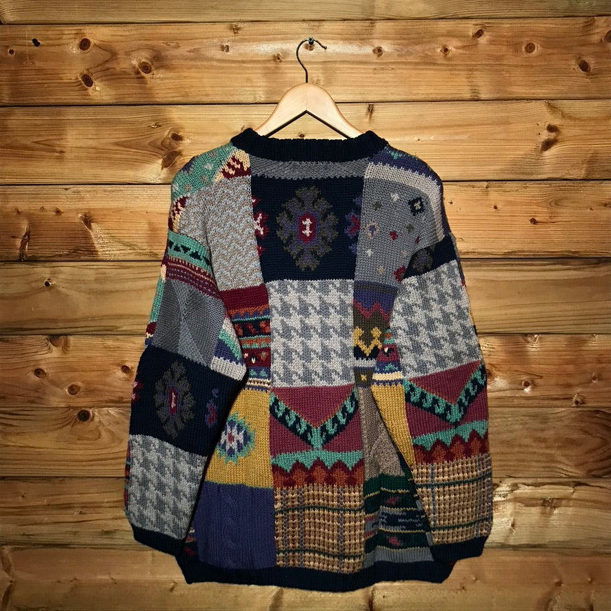 90s O'Neill Abstract Patchwork Style heavyweight knit sweatshirt