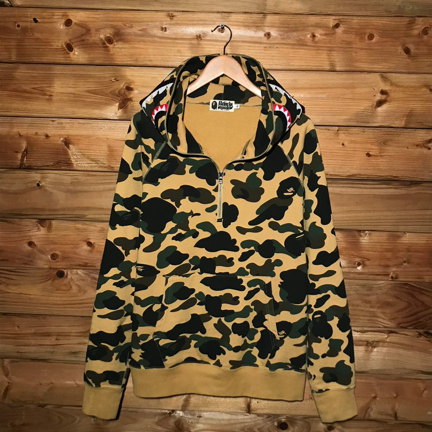 Bape, A Bathing Ape Ultimate First Camo PONR Shark Face half zip up hoodie