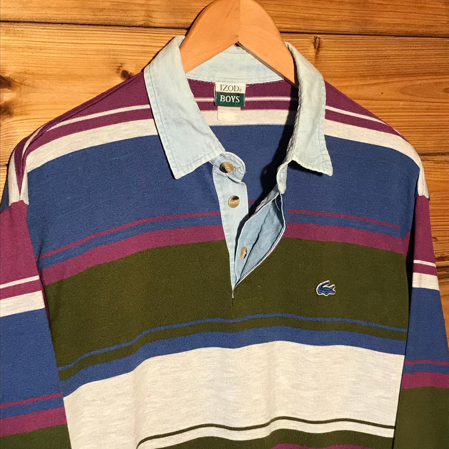80s Lacoste IZOD Boys Multi Striped long sleeve polo t shirt