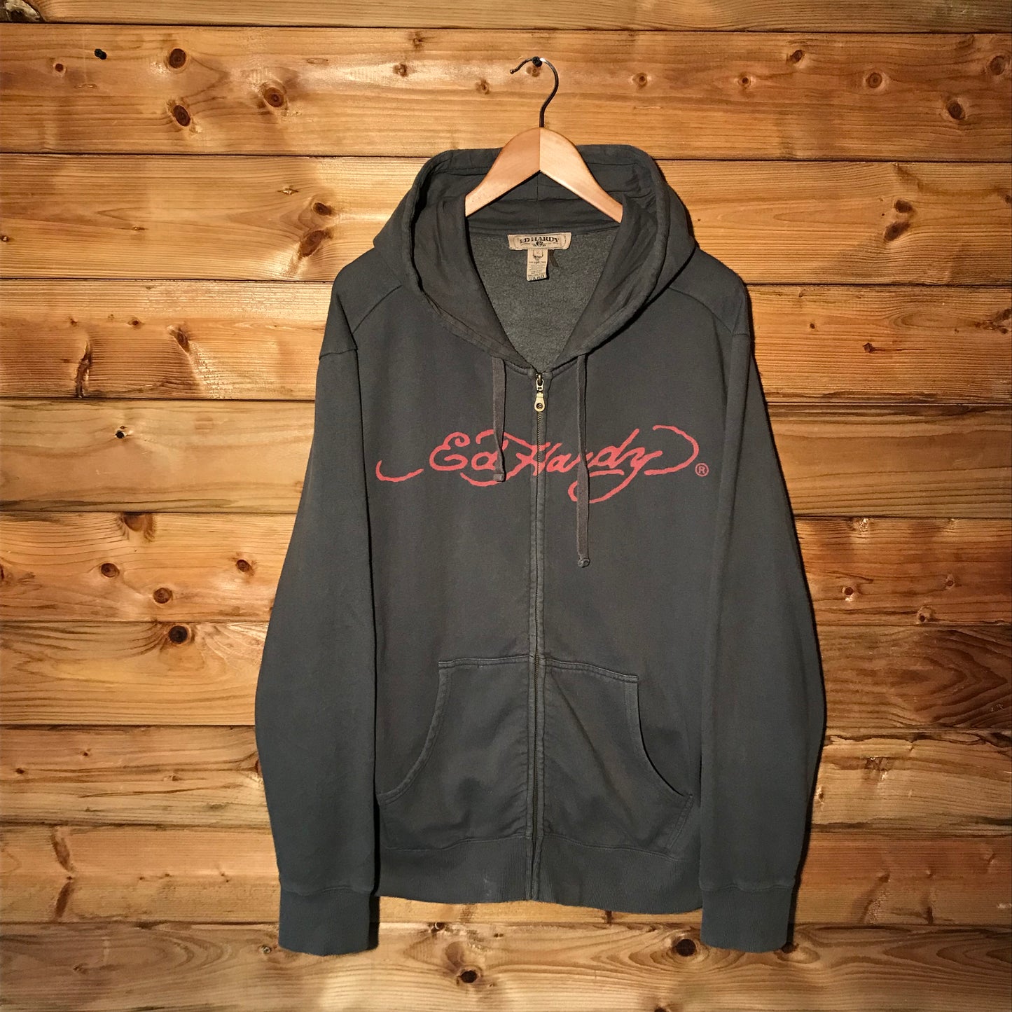 Ed Hardy Bulldog Centre Spellout zip up hoodie