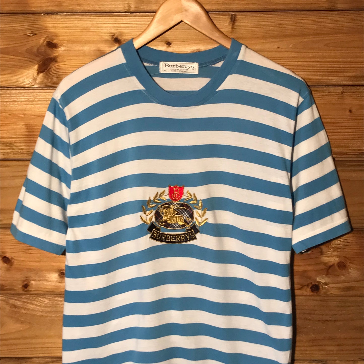 90s Burberry Equestrian Knight Striped AOP t shirt