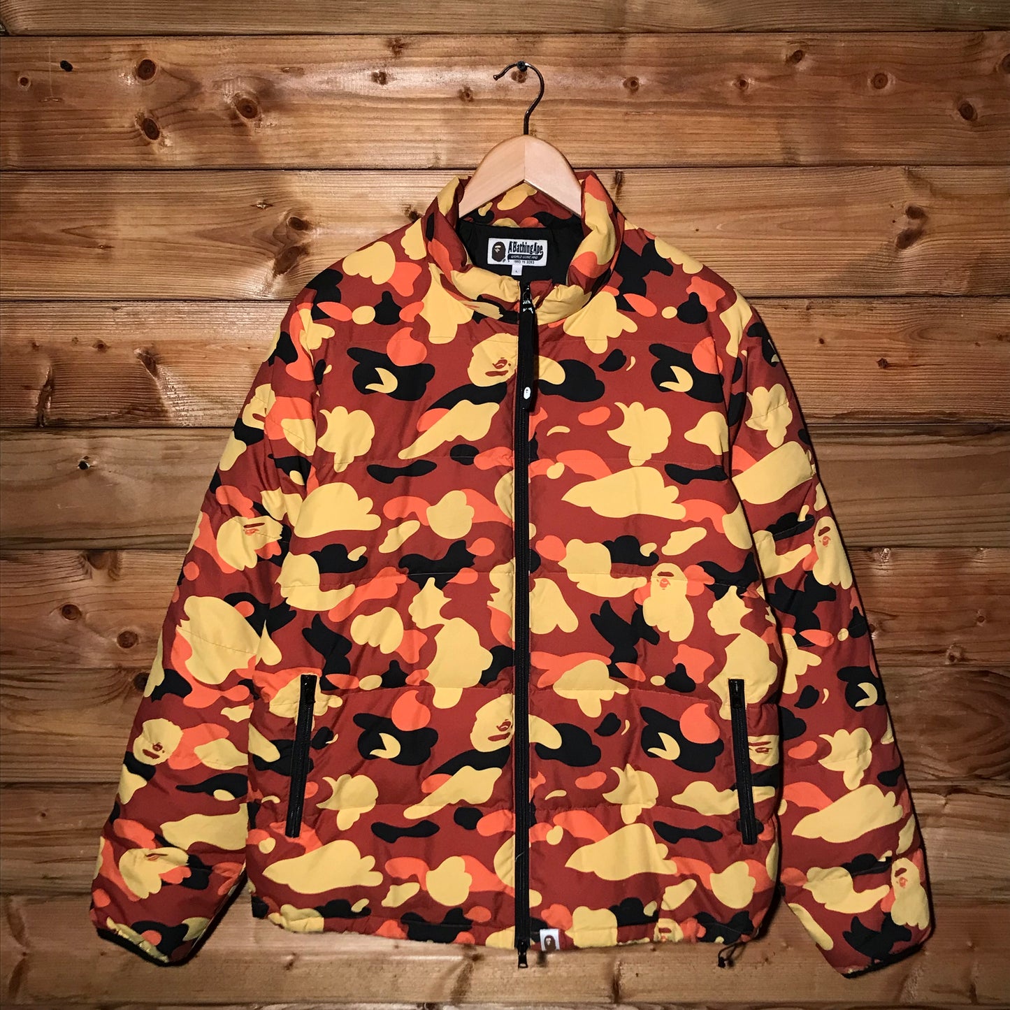 Bape, A Bathing Ape Orange Camo puffer jacket