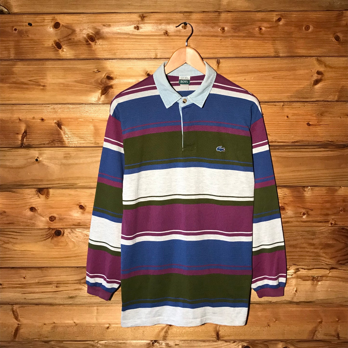 80s Lacoste IZOD Boys Multi Striped long sleeve polo t shirt