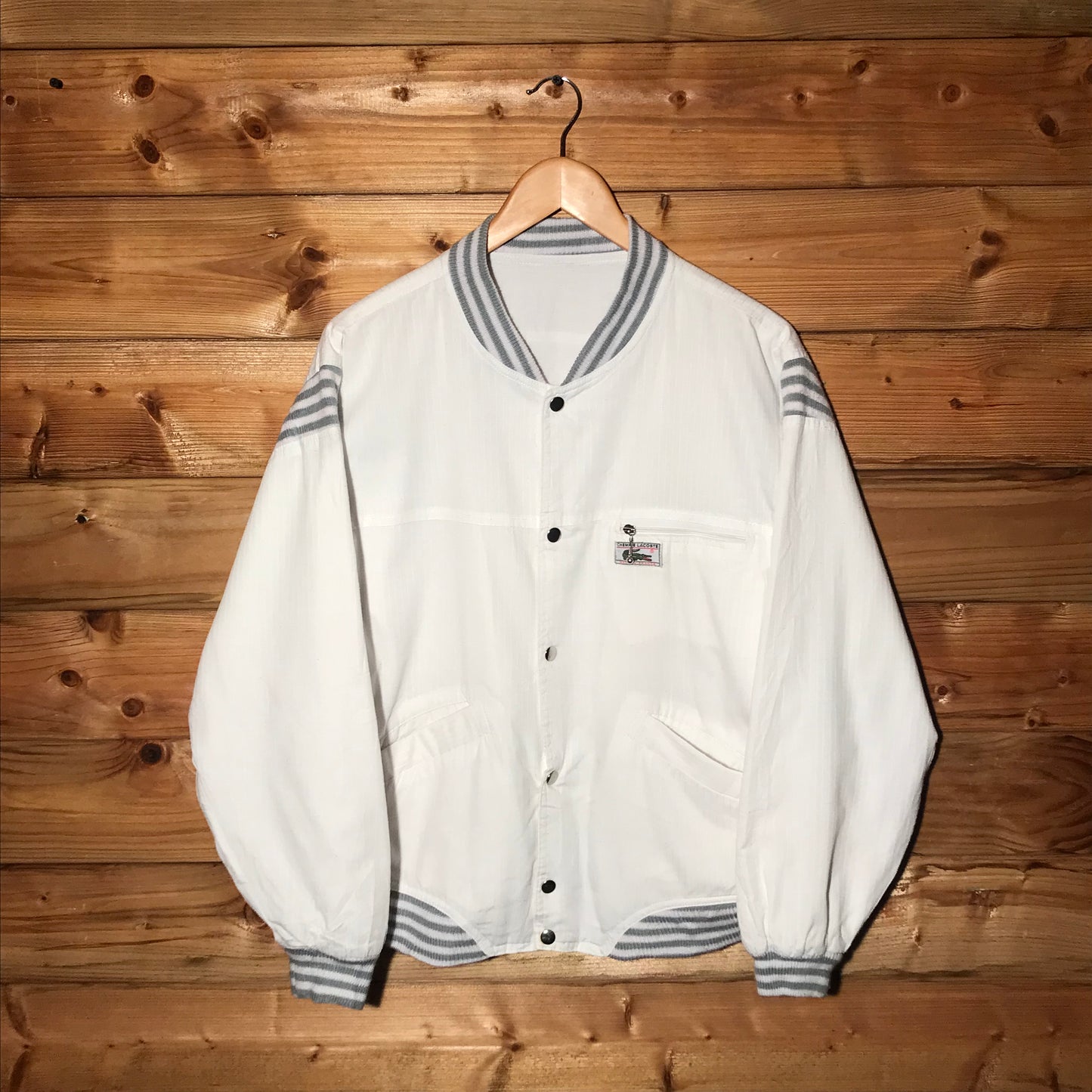 80s Lacoste Chemise Patch Striped bomber jacket