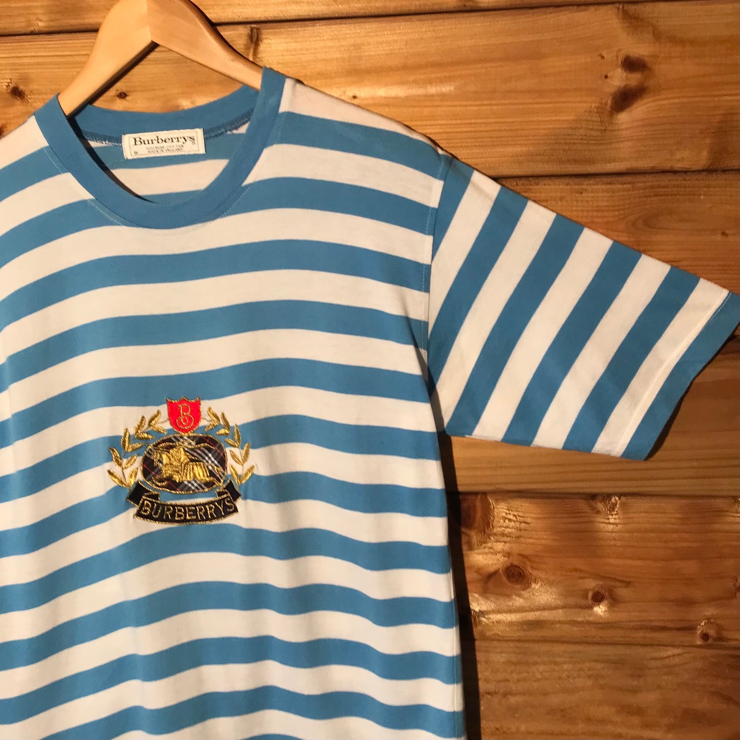 90s Burberry Equestrian Knight Striped AOP t shirt