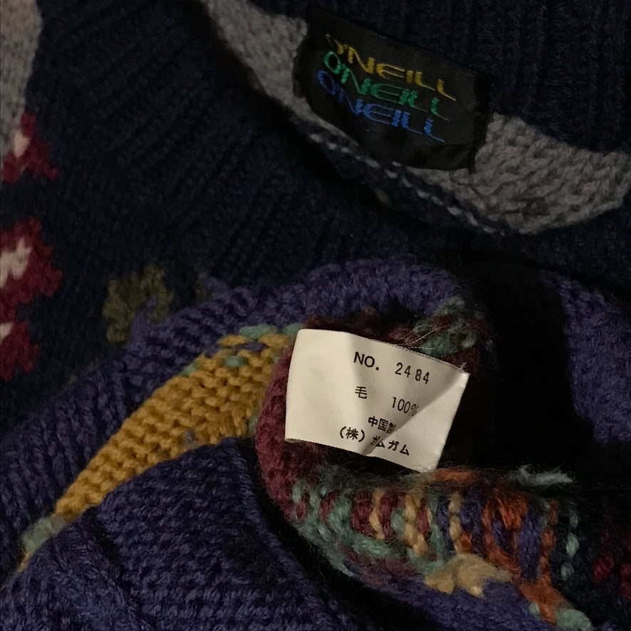 90s O'Neill Abstract Patchwork Style heavyweight knit sweatshirt