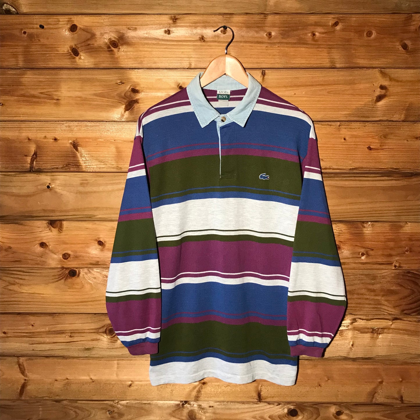 80s Lacoste IZOD Boys Multi Striped long sleeve polo t shirt