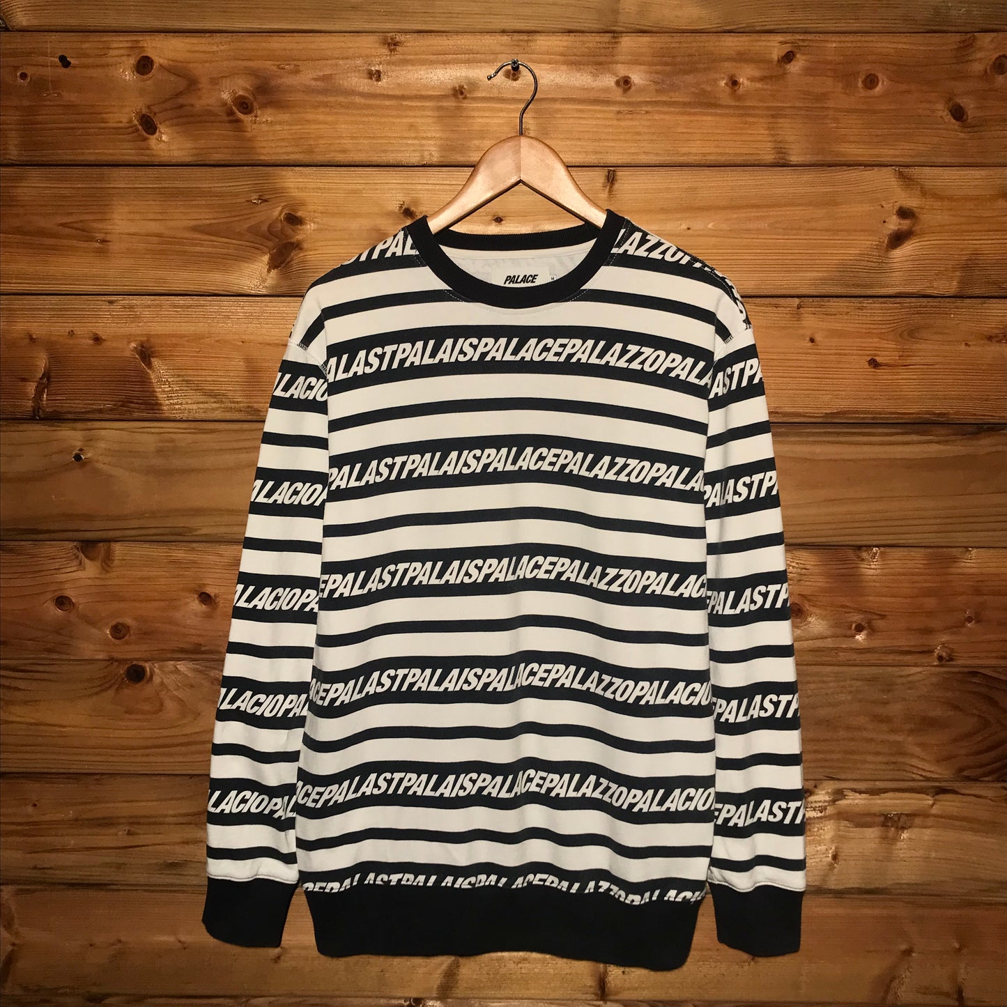 2017 Palace Multi Lingual Repeat Spellout Striped sweatshirt