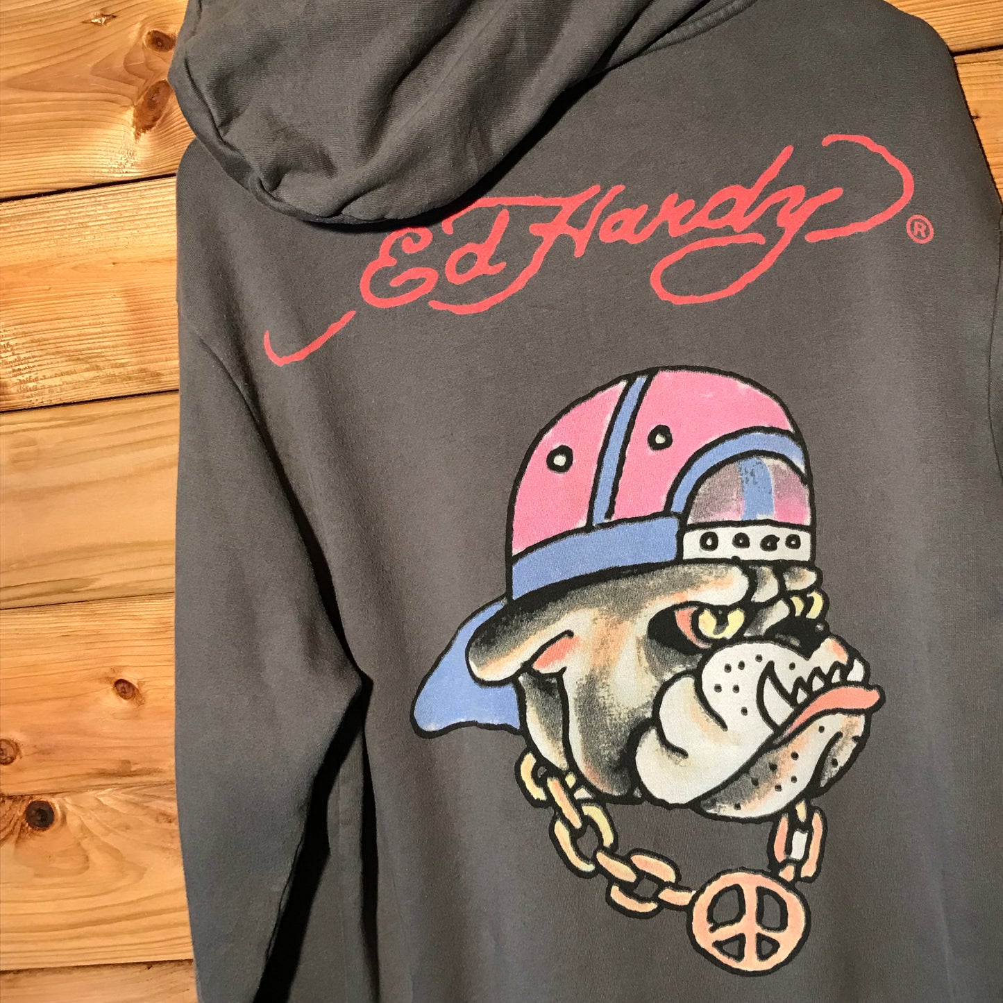Ed Hardy Bulldog Centre Spellout zip up hoodie