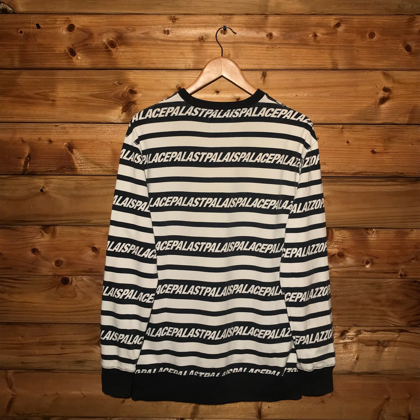2017 Palace Multi Lingual Repeat Spellout Striped sweatshirt