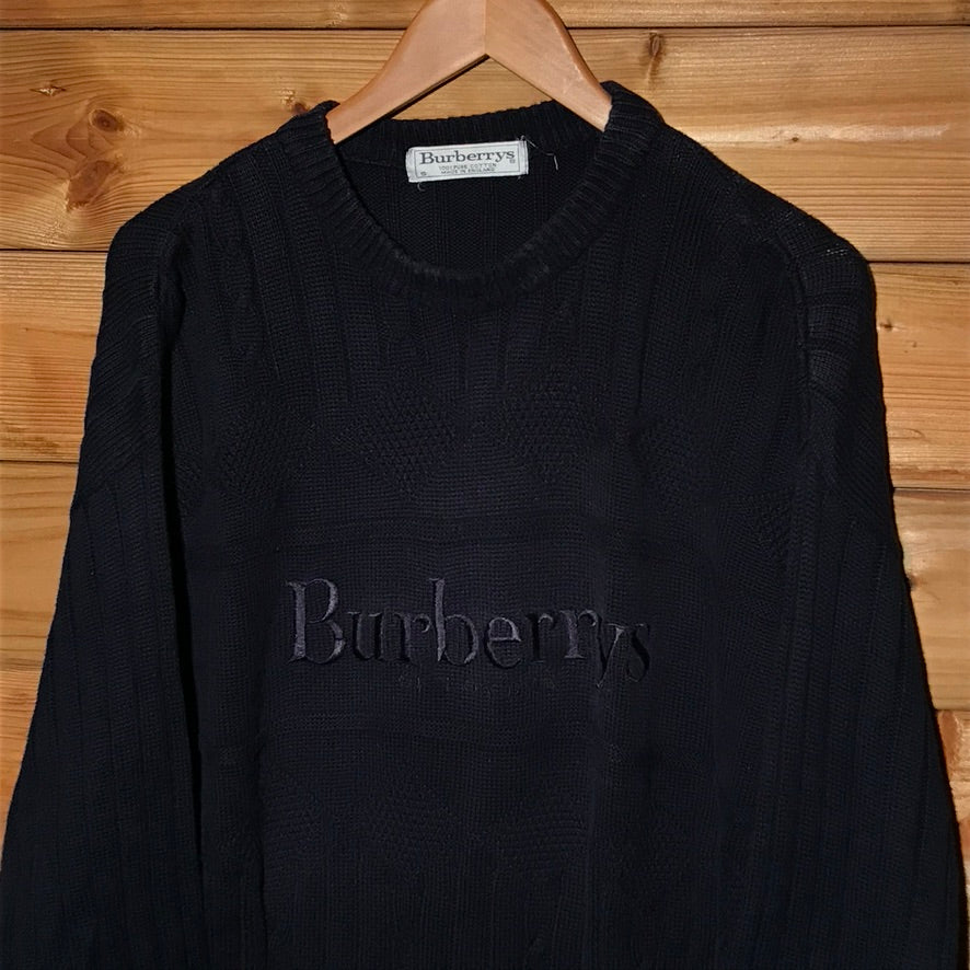 90s Burberry Centre Spellout Tonal Striped cable sweatshirt