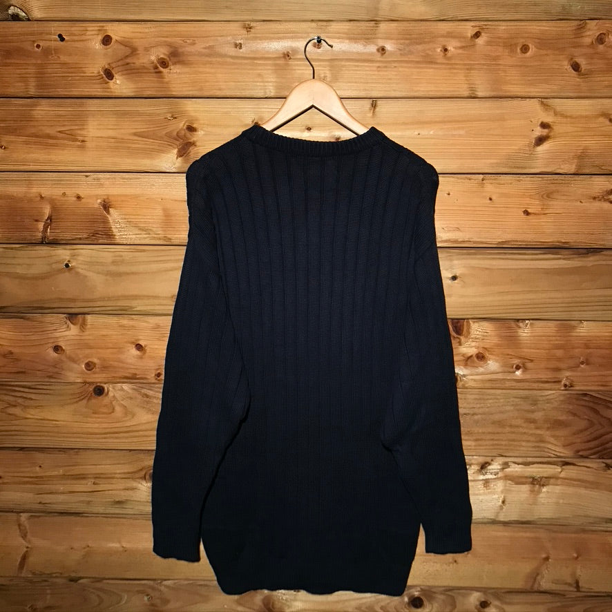 90s Burberry Centre Spellout Tonal Striped cable sweatshirt