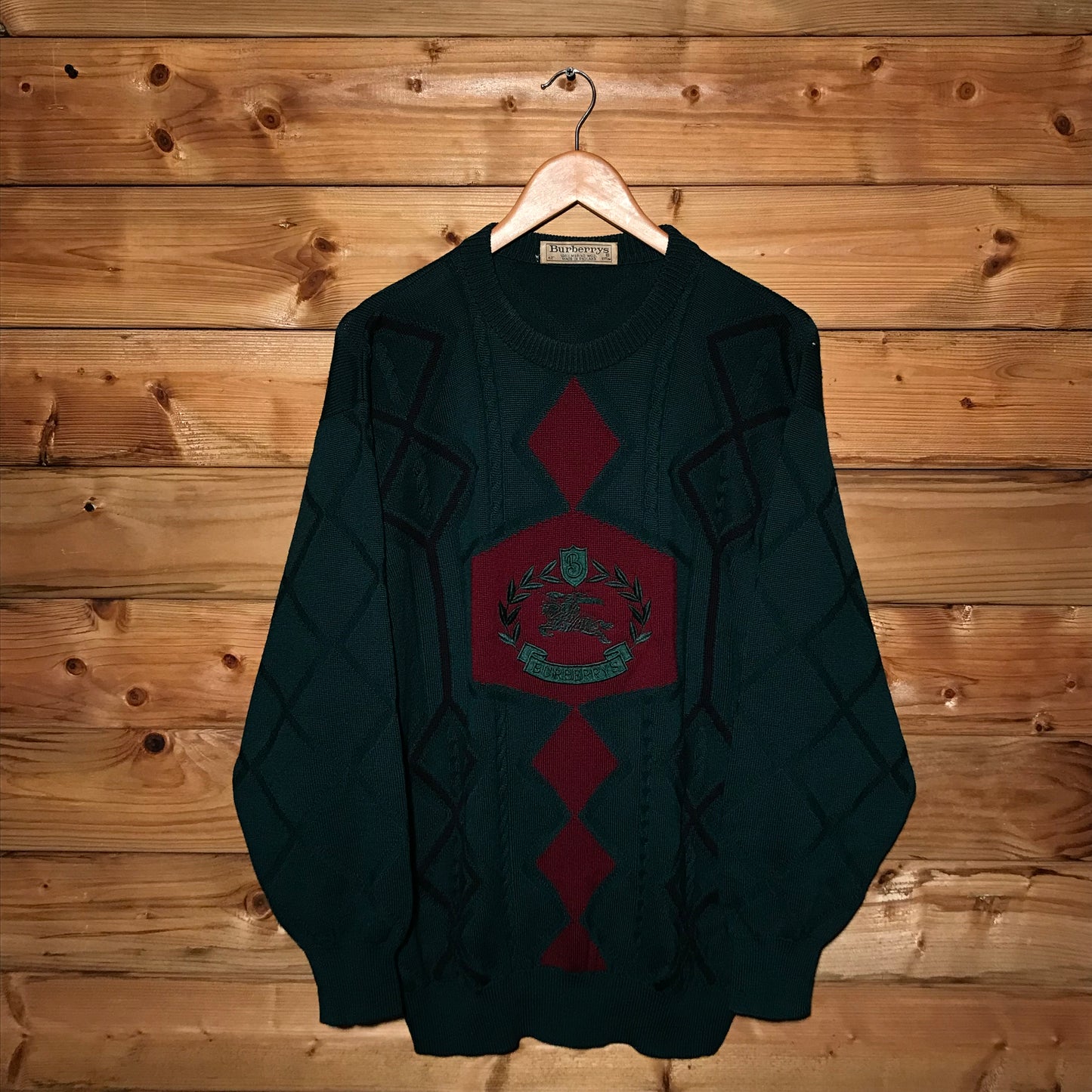 90s Burberry Knight Crest Argyle knit sweatshirt