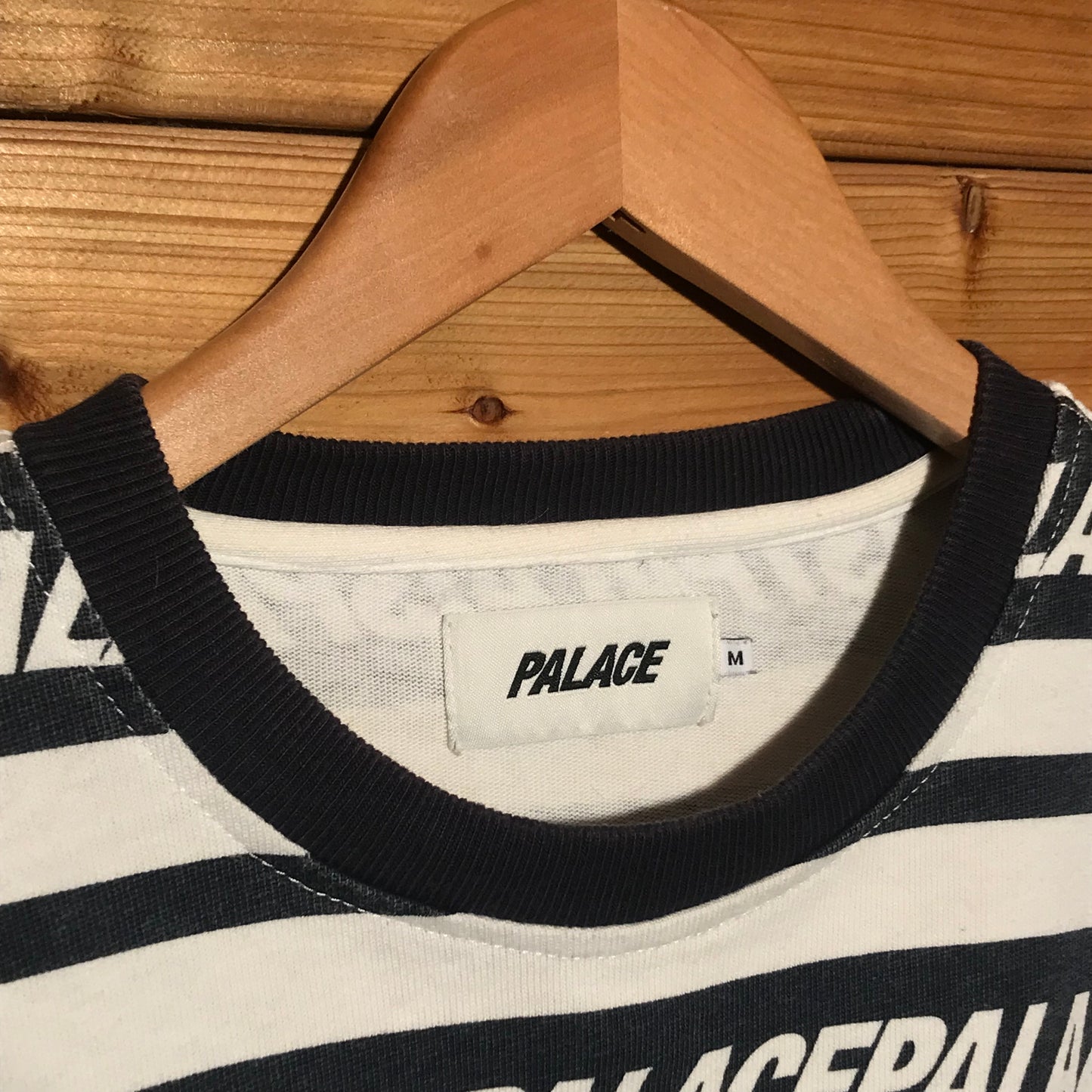 2017 Palace Multi Lingual Repeat Spellout Striped sweatshirt