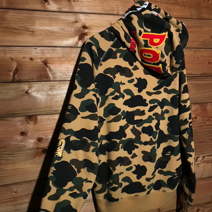 Bape, A Bathing Ape Ultimate First Camo PONR Shark Face half zip up hoodie