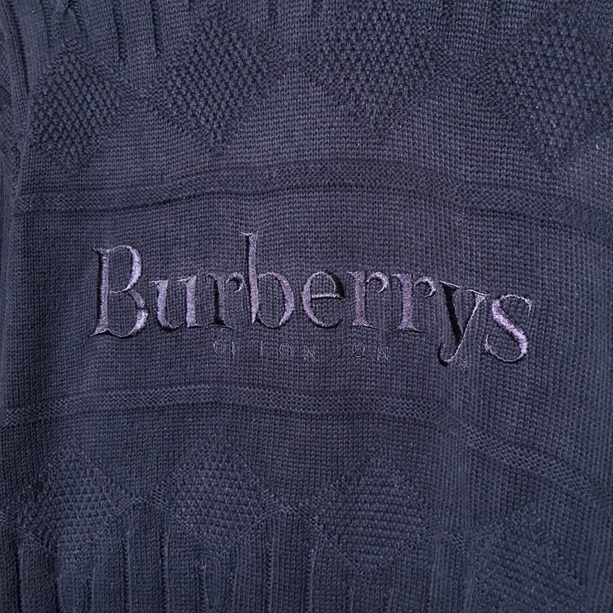90s Burberry Centre Spellout Tonal Striped cable sweatshirt