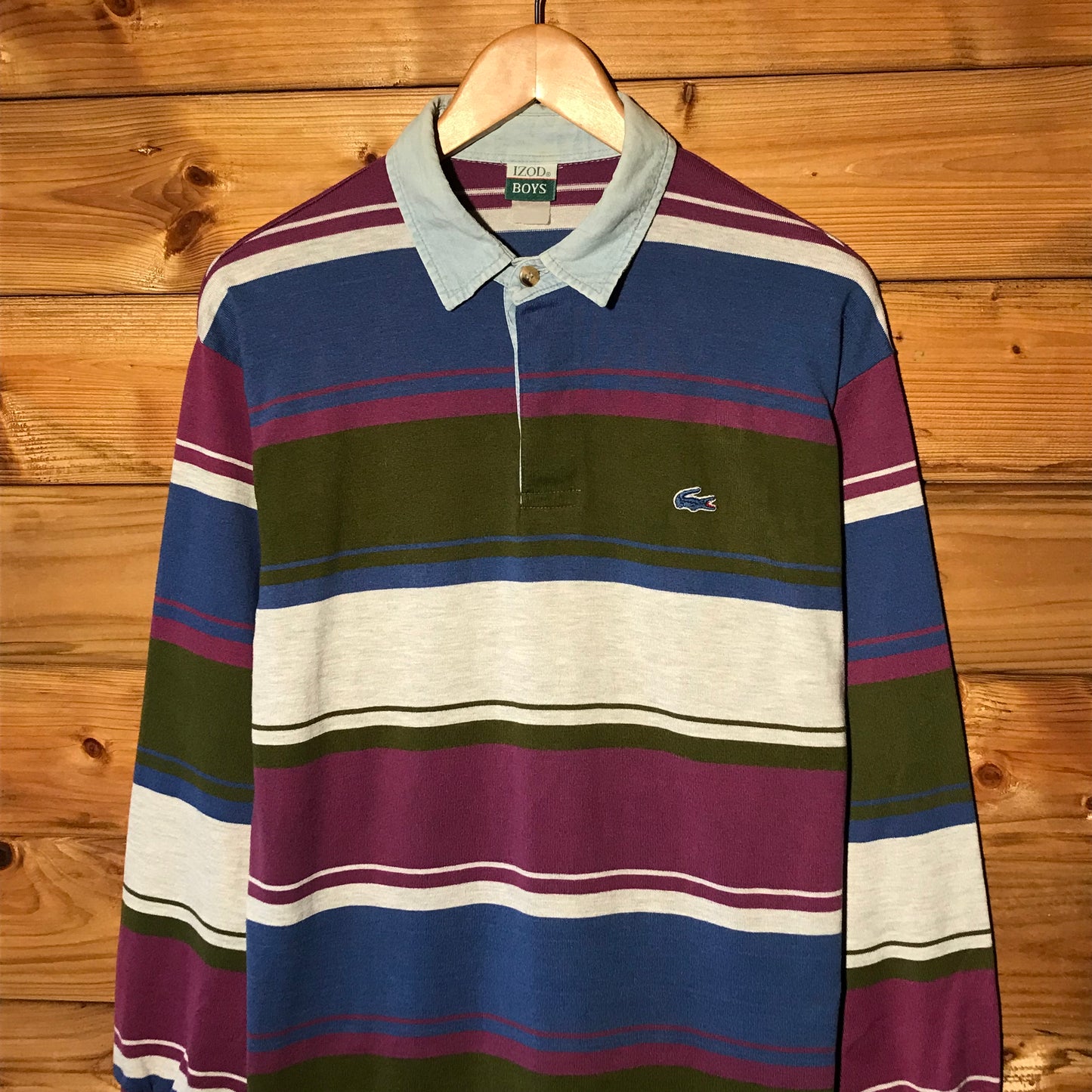 80s Lacoste IZOD Boys Multi Striped long sleeve polo t shirt