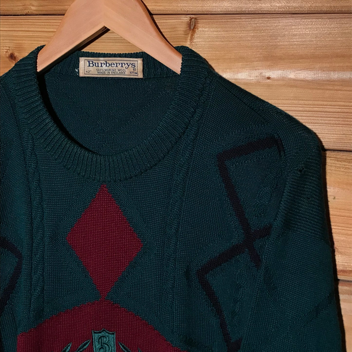 90s Burberry Knight Crest Argyle knit sweatshirt