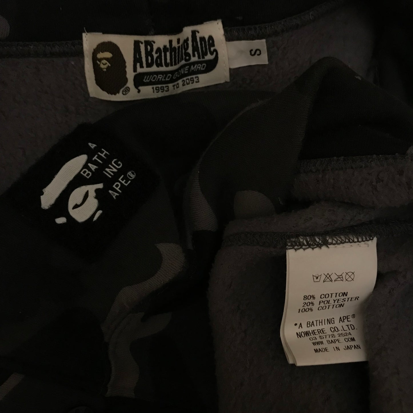 Bape, A Bathing Ape Black Camo AOP button up hoodie