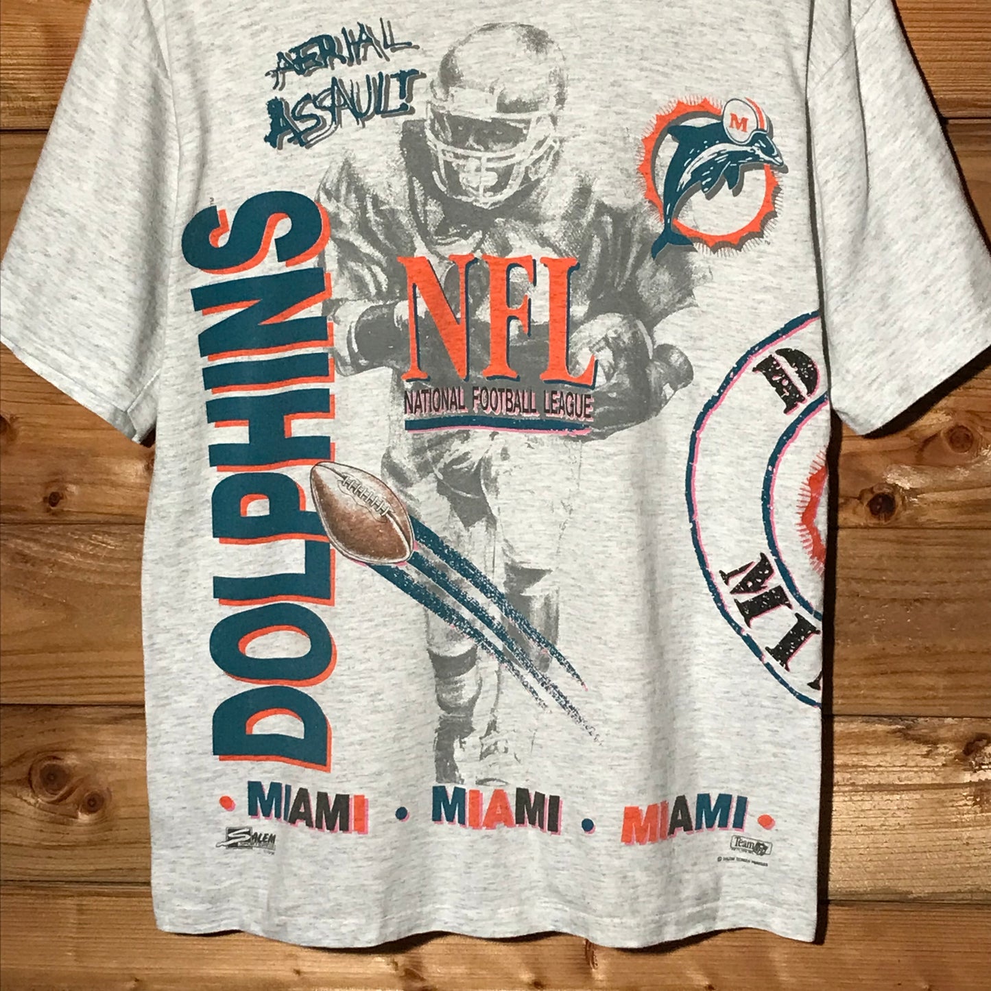 1990 Salem Sportswear NFL Team Miami Dolphins AOP t shirt