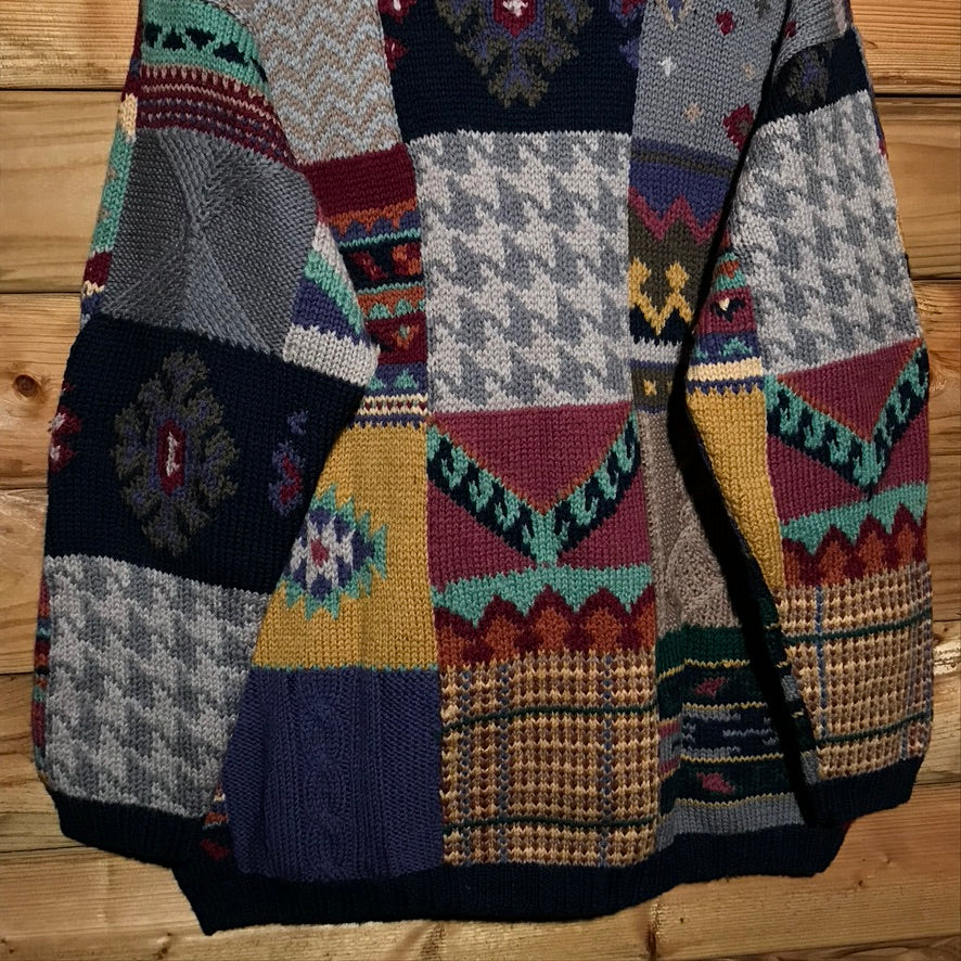 90s O'Neill Abstract Patchwork Style heavyweight knit sweatshirt