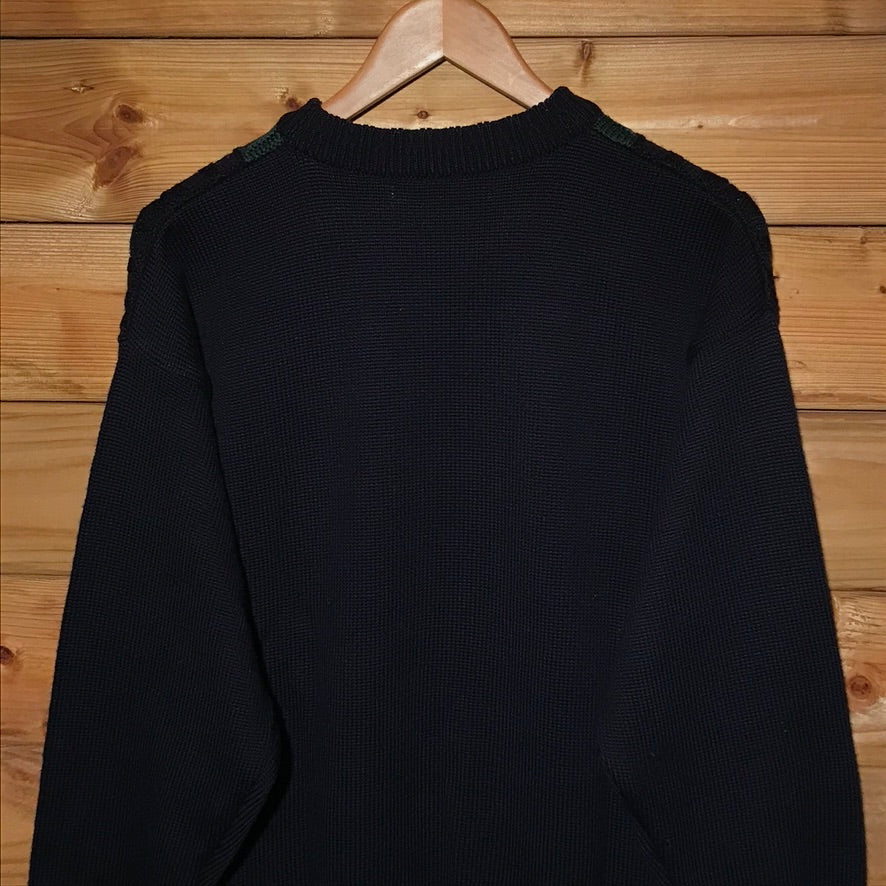 90s Burberry Knight Crest Squared Patchwork cable knit sweatshirt