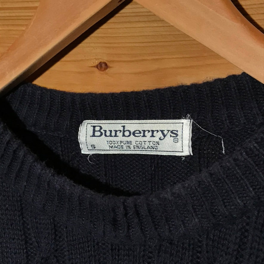 90s Burberry Centre Spellout Tonal Striped cable sweatshirt