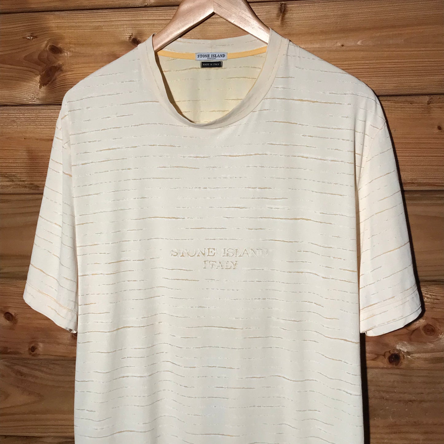 90s Stone Island Italy Centre Spellout Striped t shirt