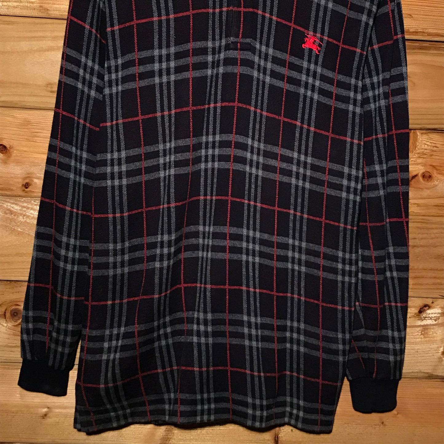 90s Burberry Nova Check Pattern long sleeve polo t shirt