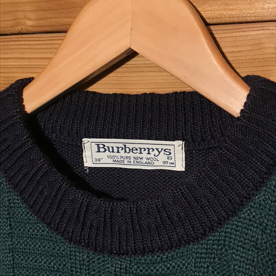 90s Burberry Knight Crest Squared Patchwork cable knit sweatshirt
