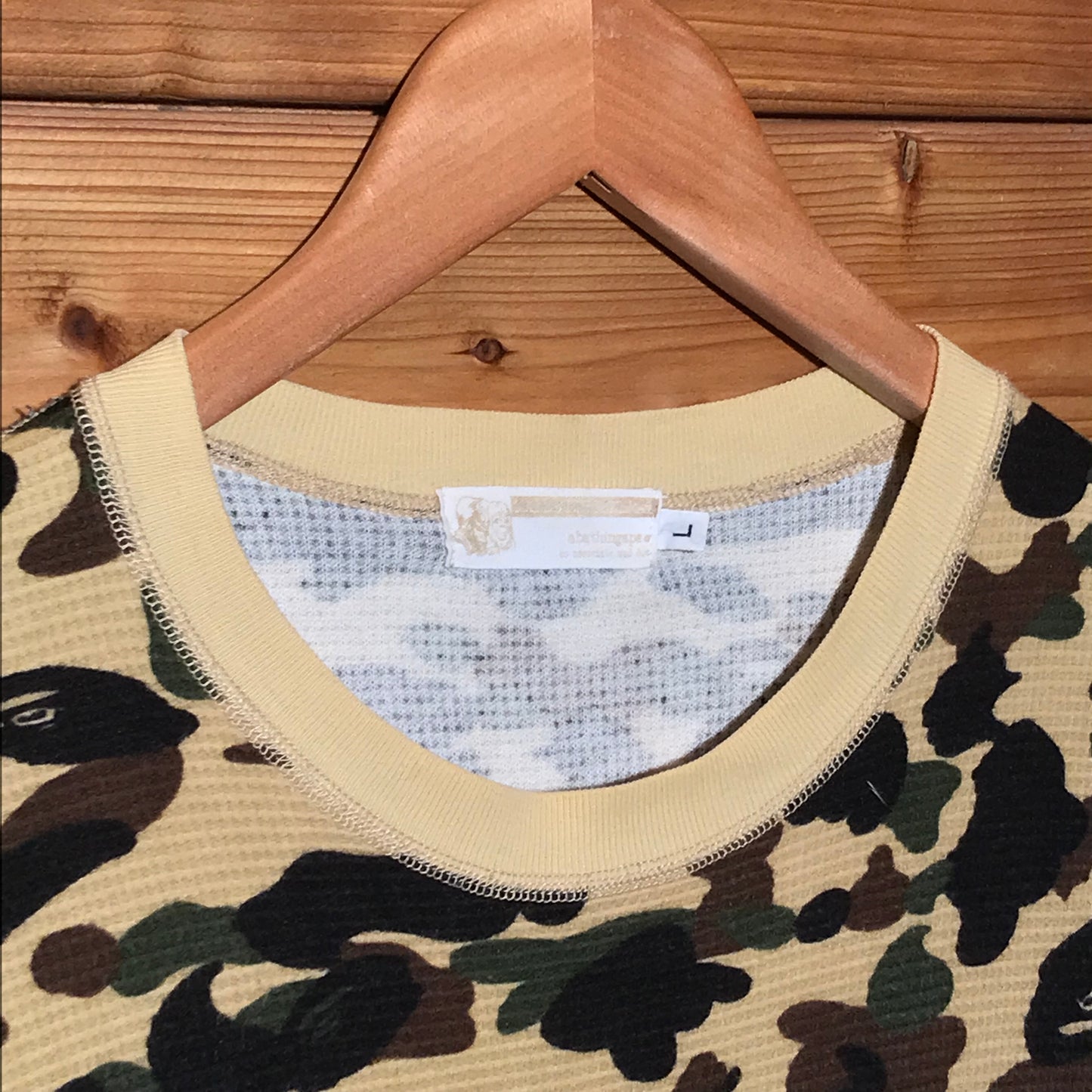 Bape, A Bathing Ape Yellow Camo AOP Waffle Knit t shirt
