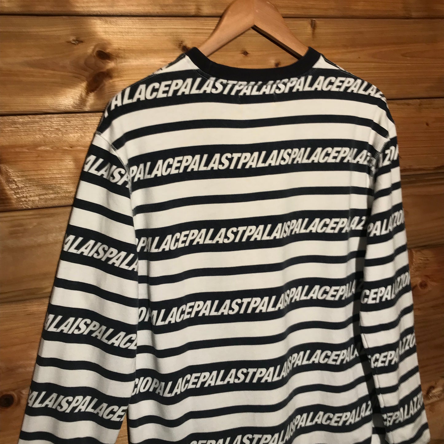 2017 Palace Multi Lingual Repeat Spellout Striped sweatshirt