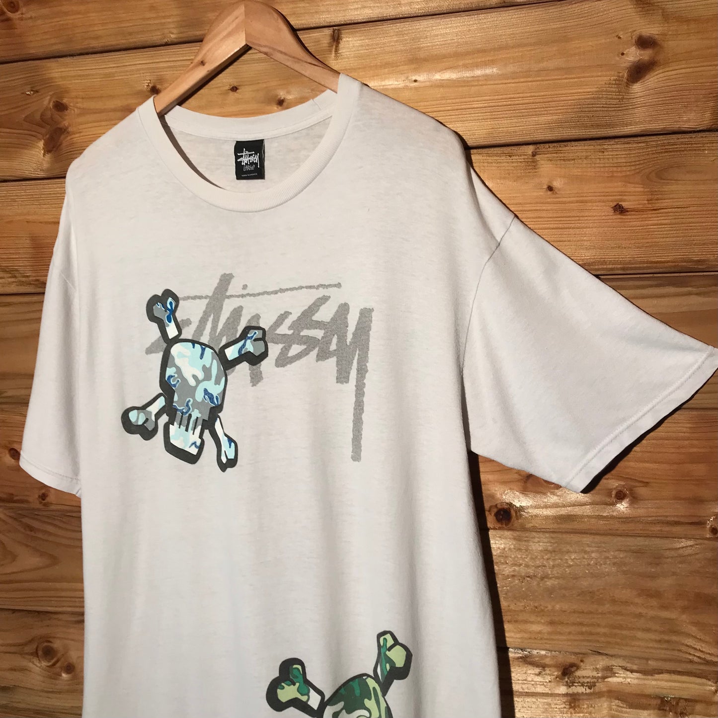 Stüssy Multi Camo Skull and Crossbones t shirt