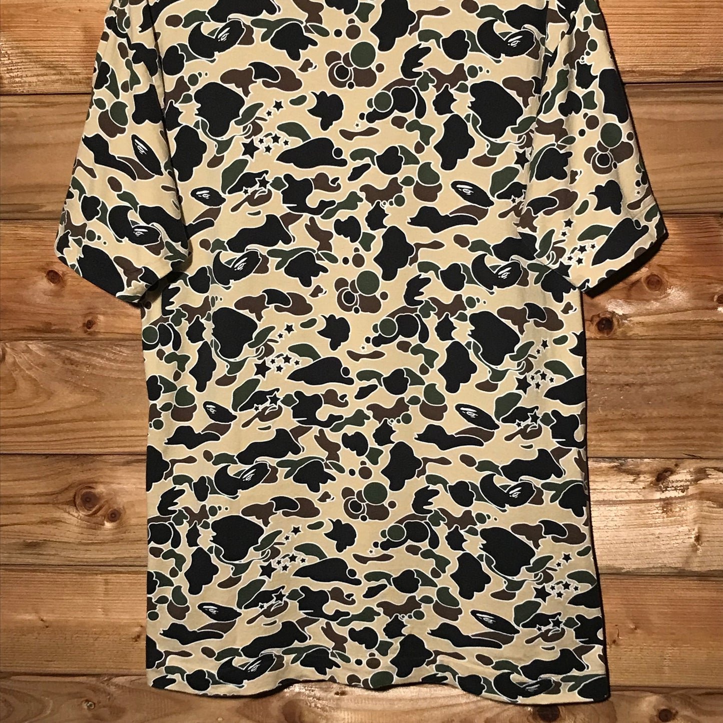 2001 Bape, A Bathing Ape Yellow Psyche Camo AOP t shirt