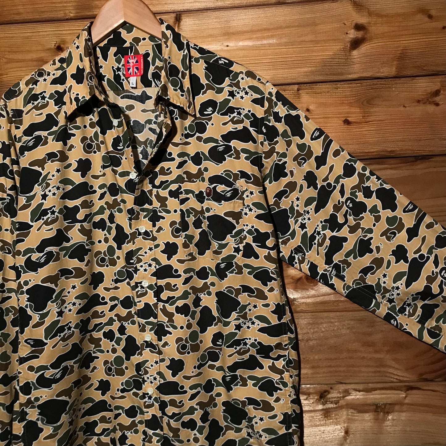 Bape, A Bathing Ape Yellow Psyche Camo AOP long sleeve button up shirt