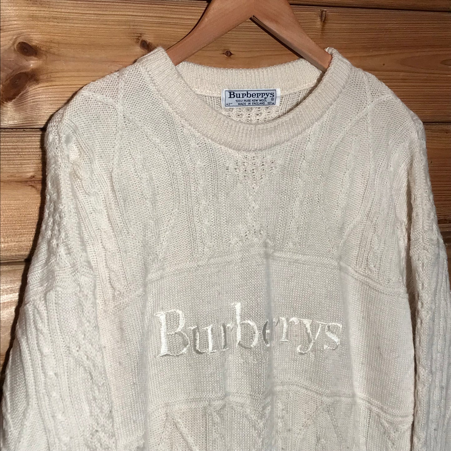 90s Burberry Centre Spellout cable knit sweatshirt