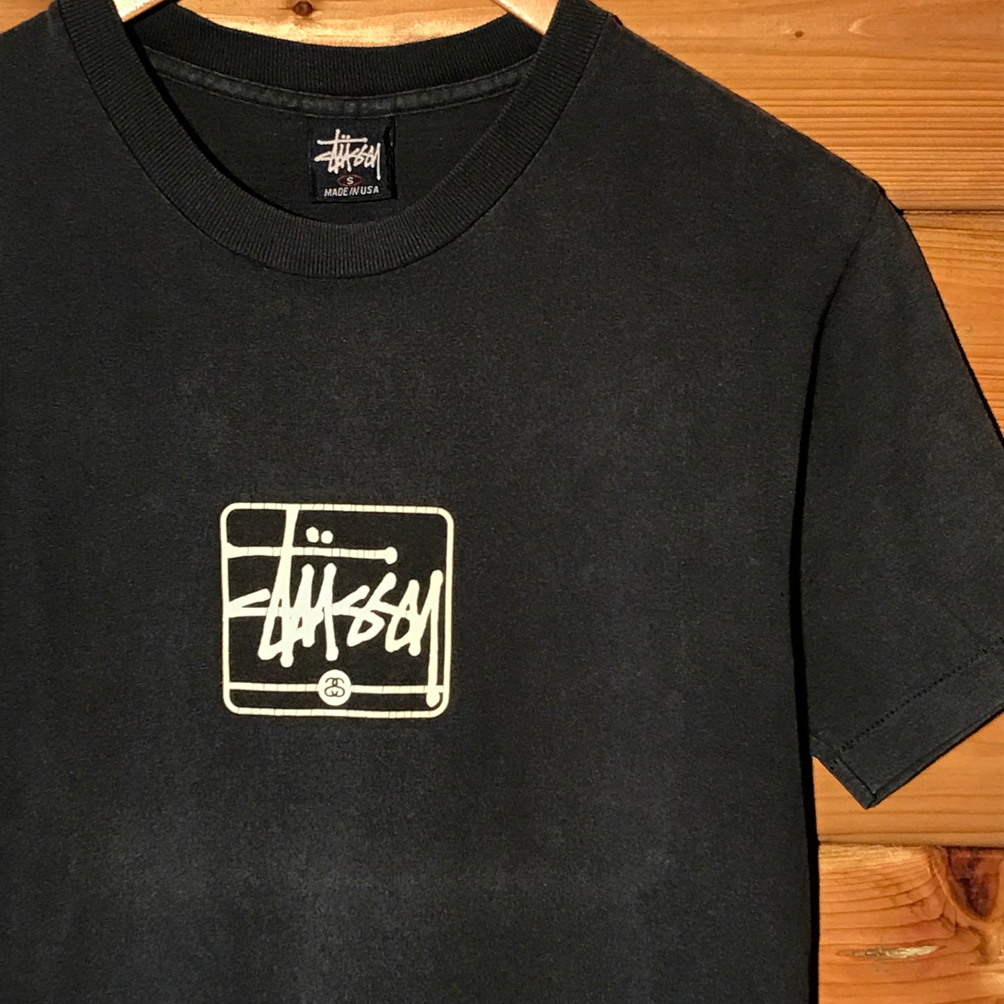 90s Stüssy Boxed Centre Script Spellout t shirt