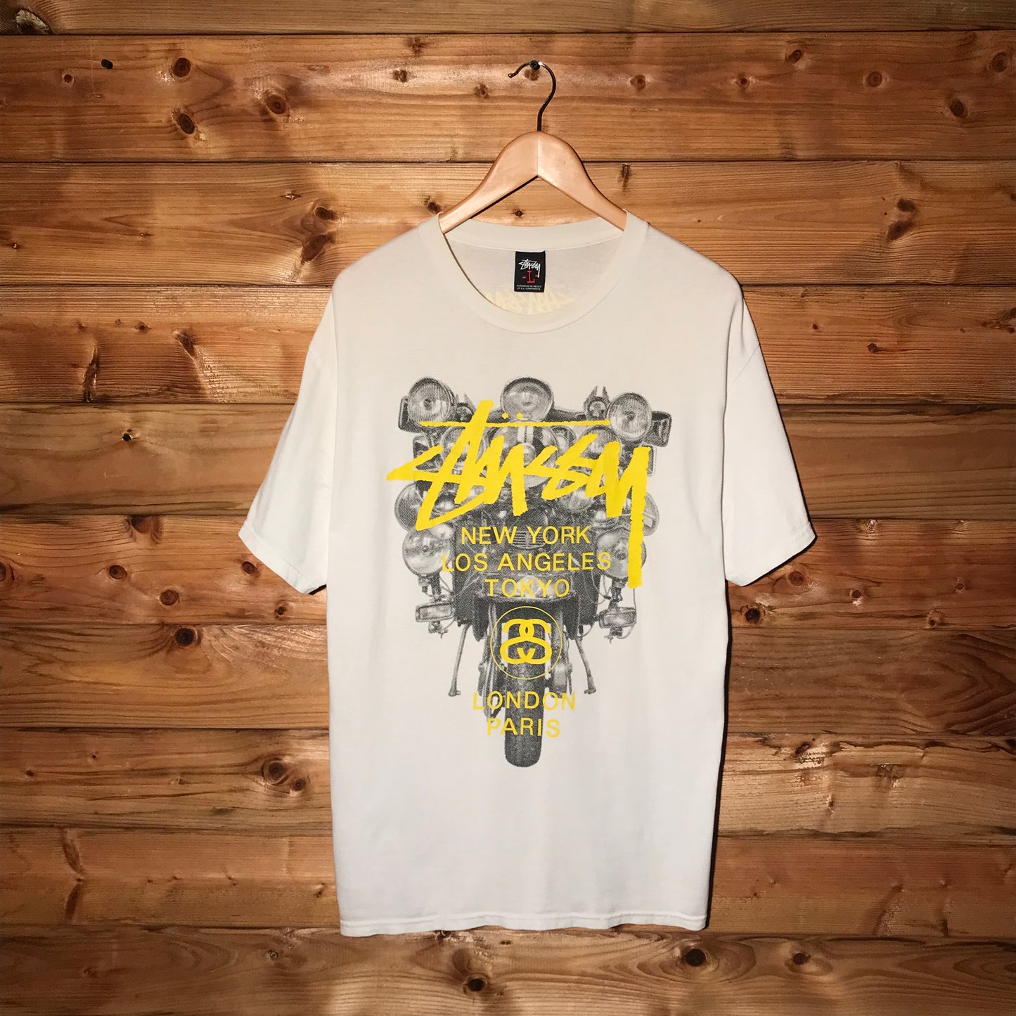 Stüssy Mod Scooter World Tour Script Spellout t shirt