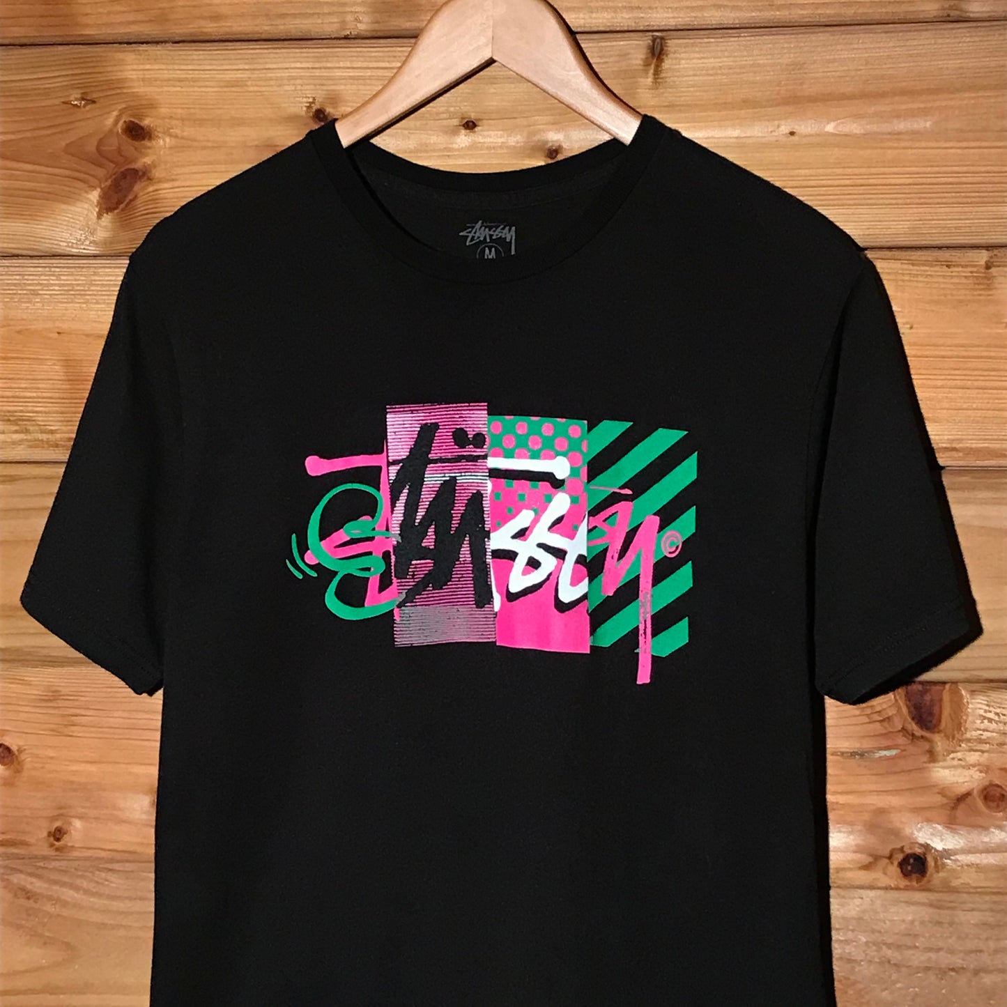 Stüssy Neon Mixed Script Spellout t shirt