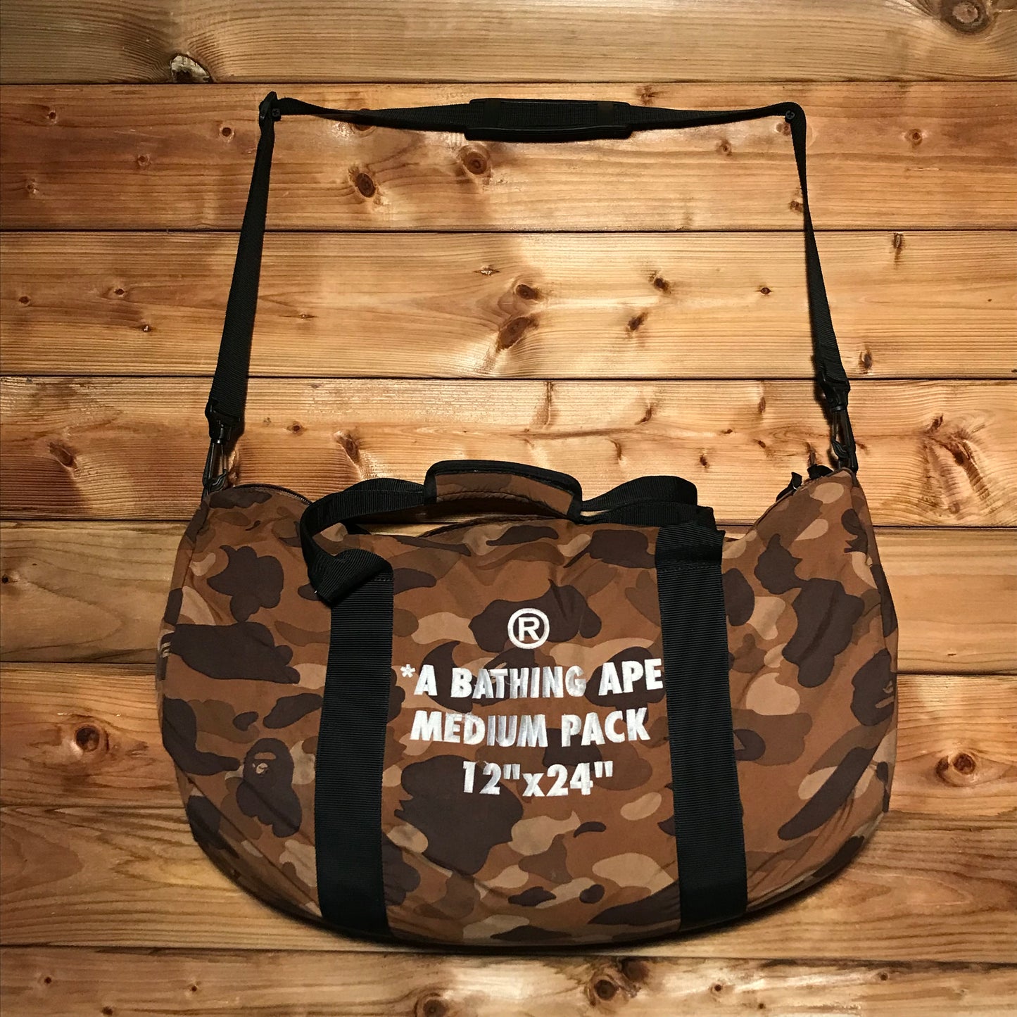 Bape, A Bathing Ape Brown Camo Medium Pack duffle bag