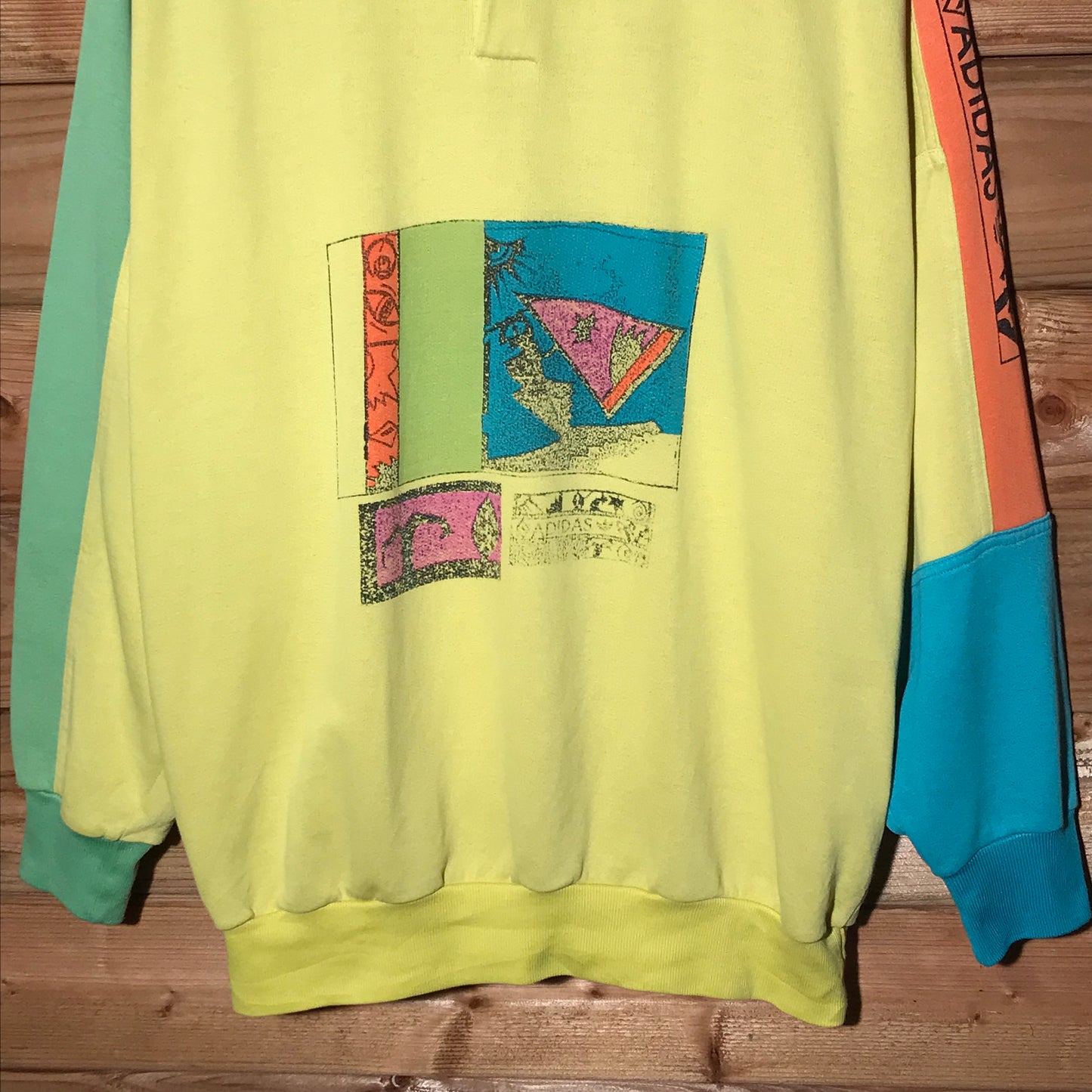 80s Adidas Abstract Colour Block long sleeve polo t shirt