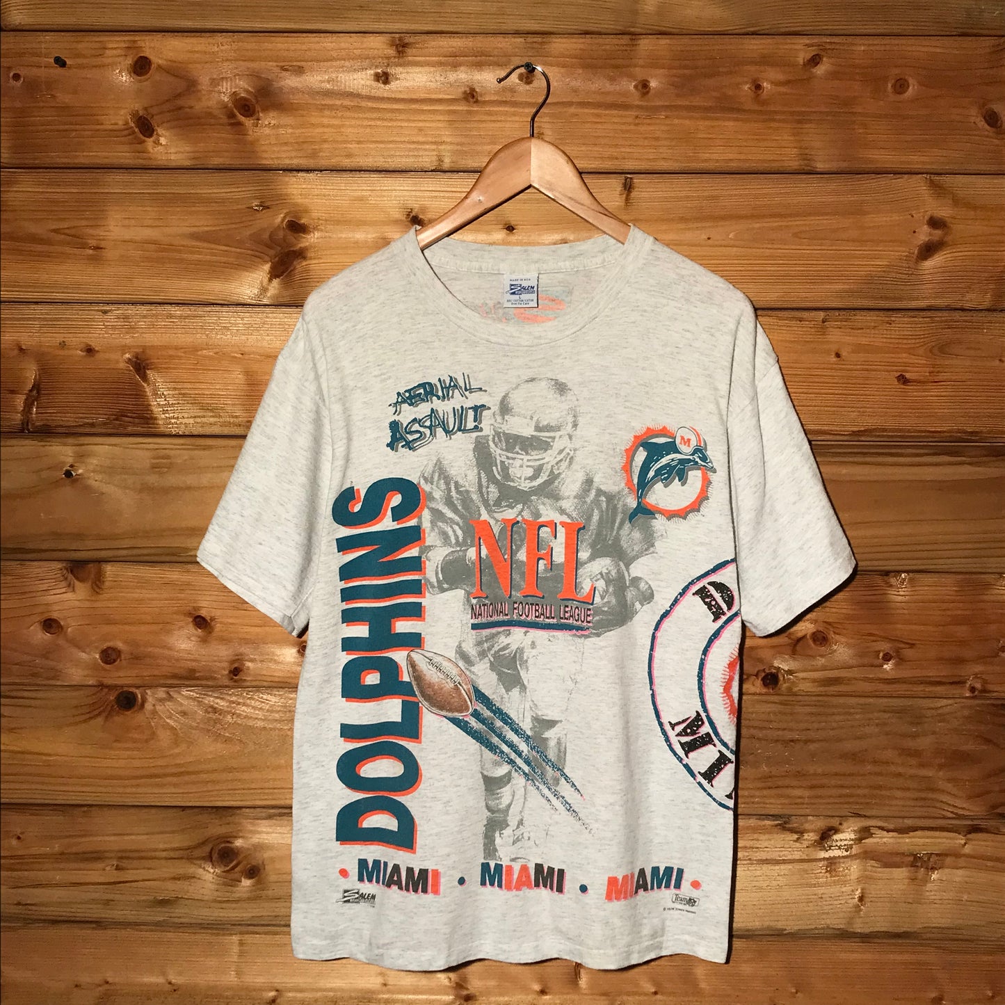 1990 Salem Sportswear NFL Team Miami Dolphins AOP t shirt