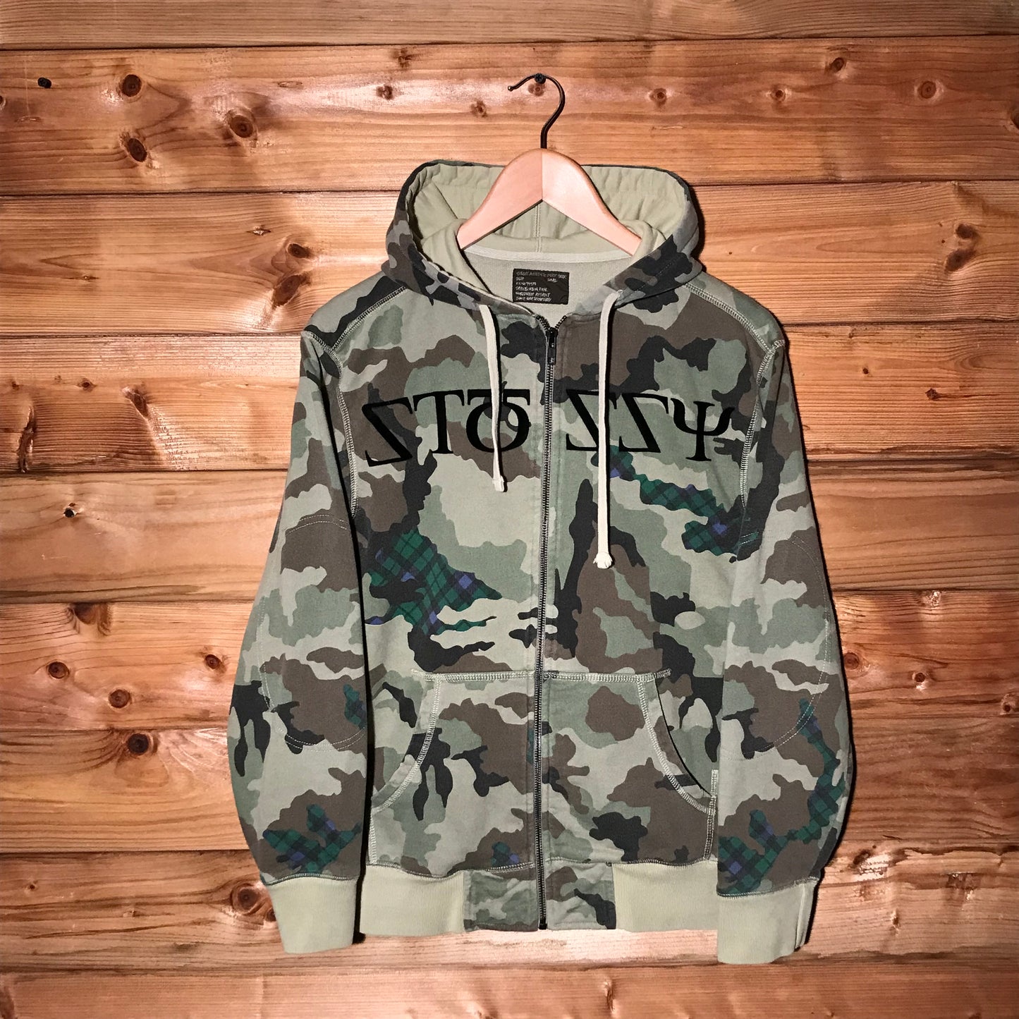 Stüssy Outer Gear Tartan Camo Spellout zip up hoodie