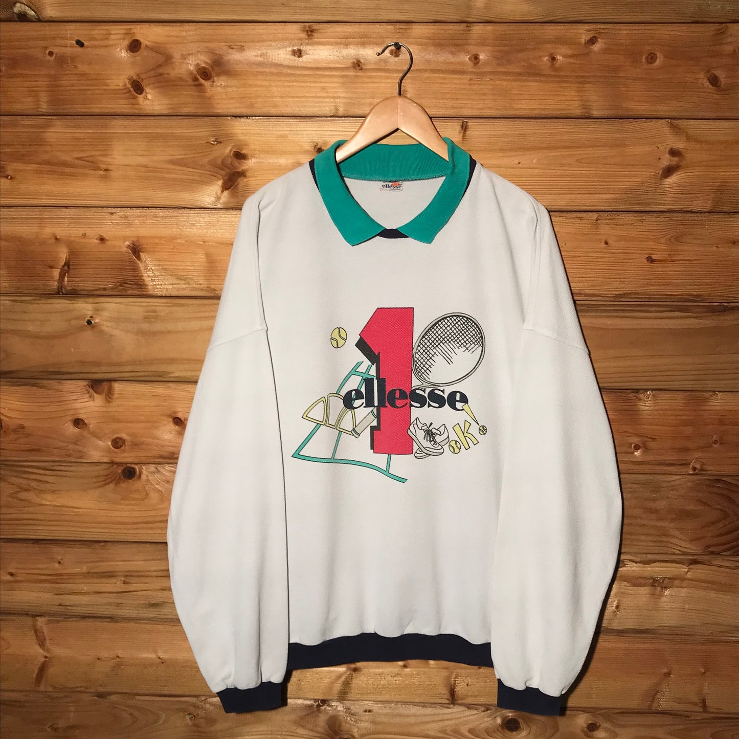 80s Ellesse Tennis Number One collared sweatshirt