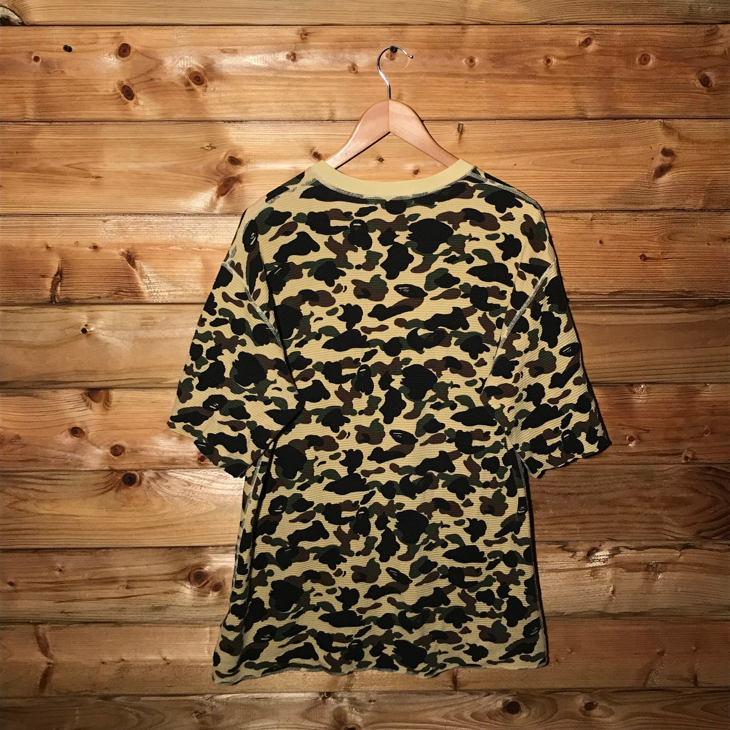 Bape, A Bathing Ape Yellow Camo AOP Waffle Knit t shirt