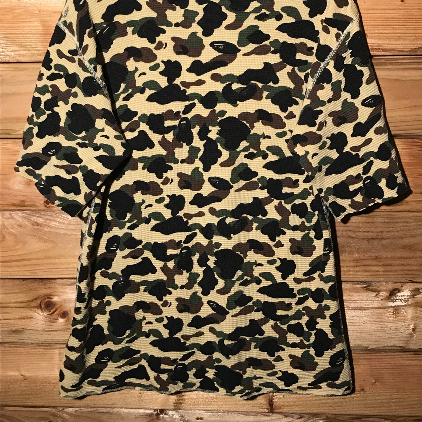 Bape, A Bathing Ape Yellow Camo AOP Waffle Knit t shirt